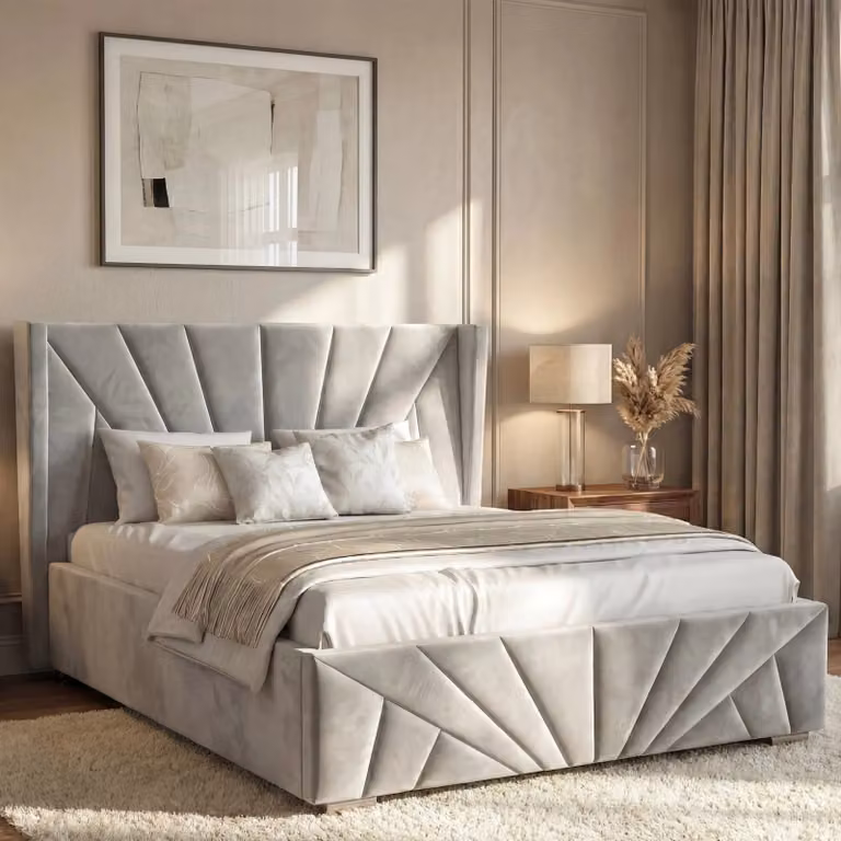 DHS Sunrise Velvet Ottoman Storage Bed Frame, Double (4ft6), Grey