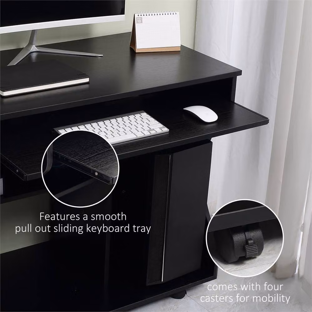 Nordara Black Computer Desk with Keyboard Tray and Shelves, W: 100 cm, D: 80 cm – 5