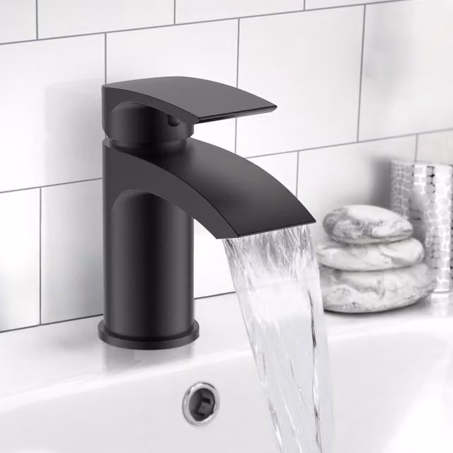 Nes Home Libra Waterfall Basin Mono Mixer Tap, Solid Brass, Matt Black – 1
