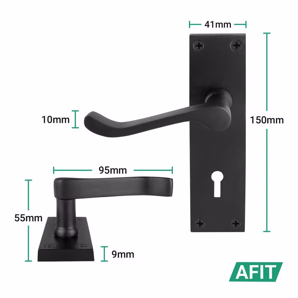AFIT Victorian Black Scroll Door Handle Sashlock Internal Pair, Matt Black, W/D/H: 15.0 x 15.0 x 15.0 cm – 2