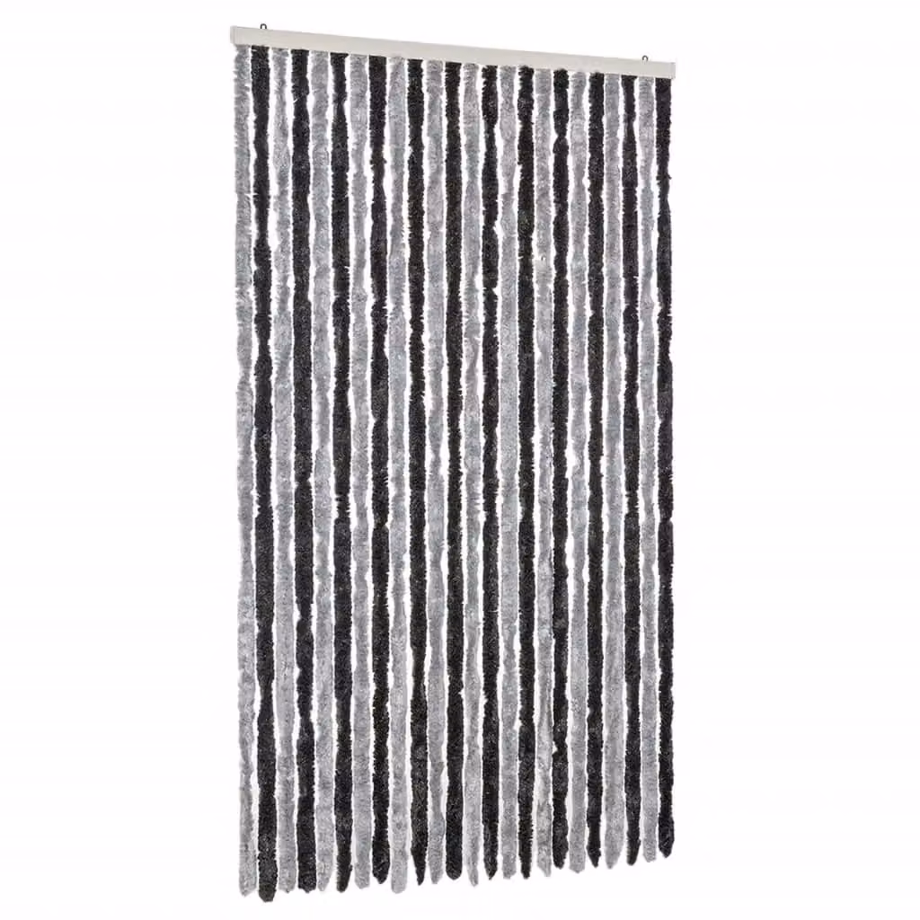 Berkfield Home Chenille Fly Curtain in Grey and Black, W/H: 100 x 230 cm – 2
