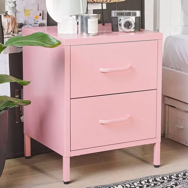 Wyld and Coco Pink Metal Bedside Table with 2 Drawers
