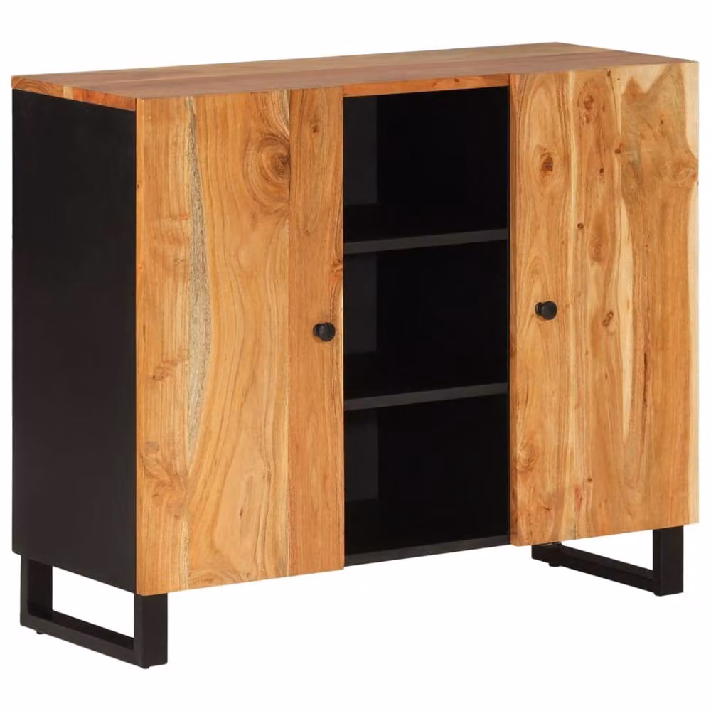 Berkfield Home Acacia Wood Sideboard with 2 Doors in Brown, W/D/H: 90 x 33 x 75 cm – 3