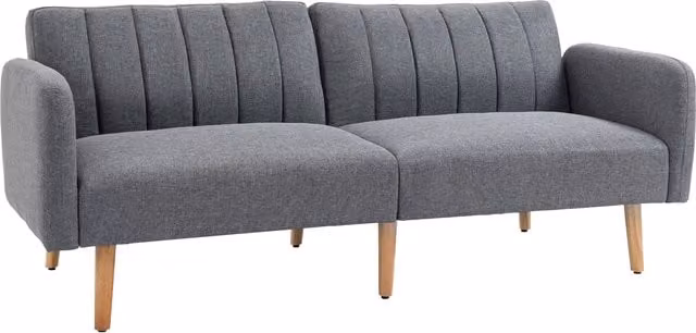 HOMCOM Two Seater Click Clack Sofa Bed in Grey Linen Fabric with Adjustable Split Backrest