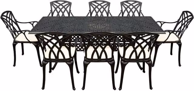 Signature Homes Gardens Chirk 8 Seater Dining Set with Black Rectangular Extendable Powder Coated Aluminium Table