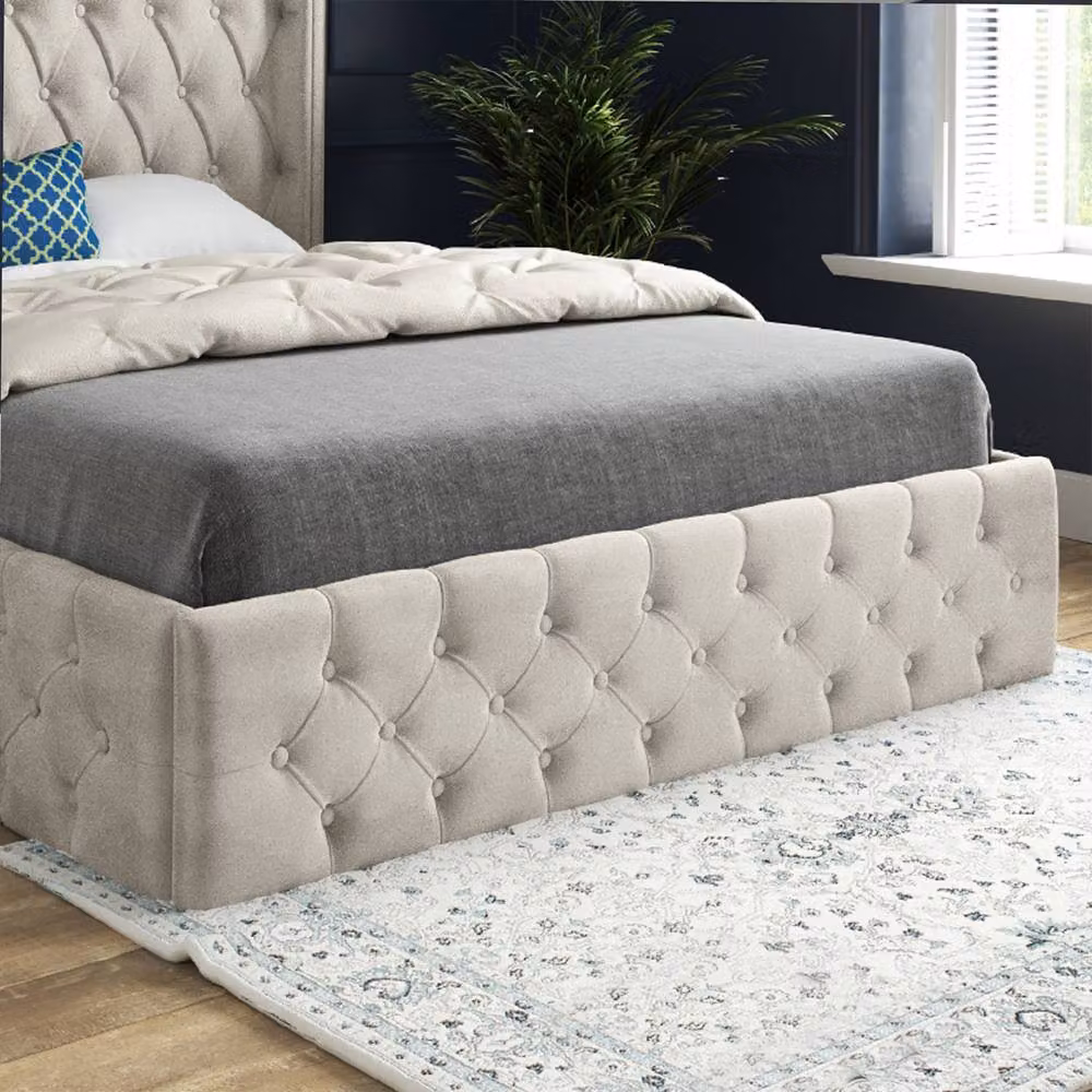 Casani Swinton Small Single Upholstered Designer Bed Frame in Beige Soft Velvet – 5