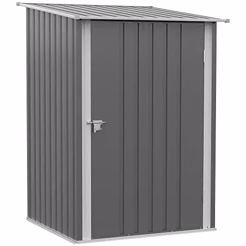 Outsunny Grey Galvanised Steel Lean-to Garden Storage Shed with Lockable Single Door, W/D/H: 100 x 103 x 160 cm – 1