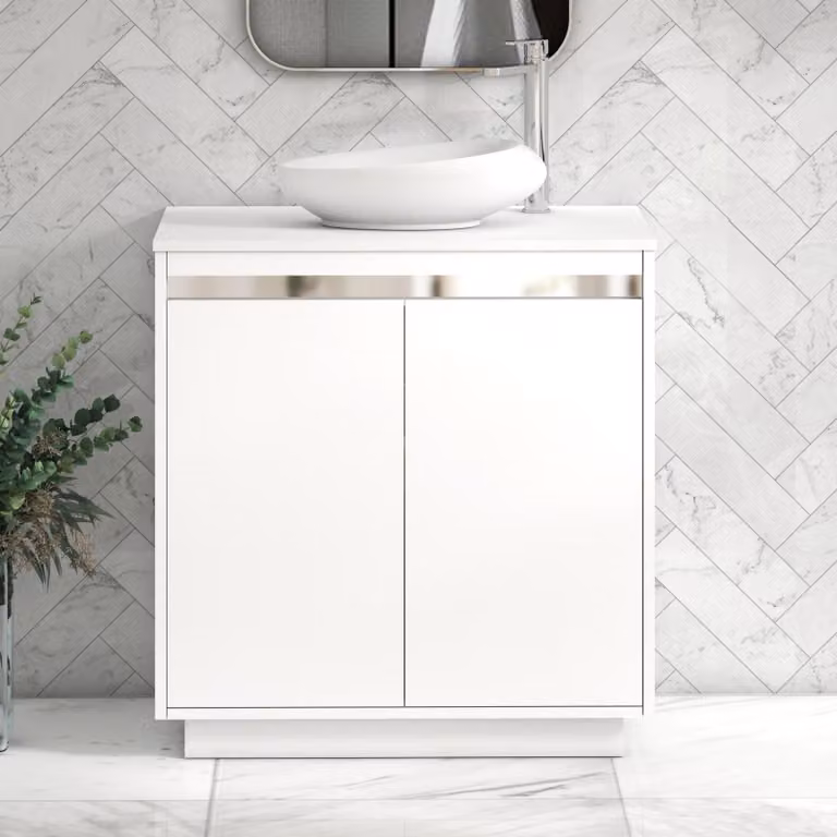 Royal Bathrooms Orion 800mm Matt White Floor Standing 2 Door Vanity Unit with Nova Basin and Chrome Accent Trim