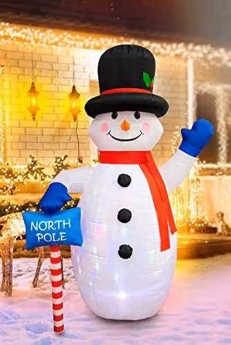 Shatchi 6ft Inflatable Hand Waving Snowman with North Pole Sign Board and Multicolour LED Lights – 1