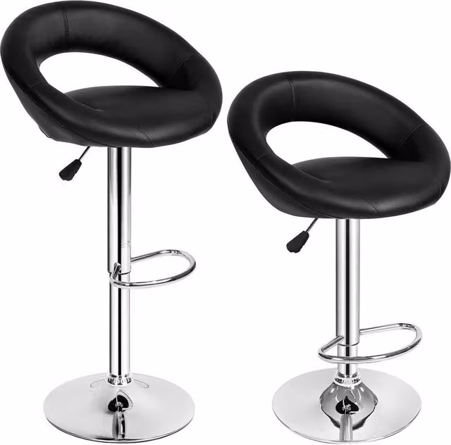 tectake Christian Set of 2 Modern Bar Stools in Black Synthetic Leather with Metal Frame