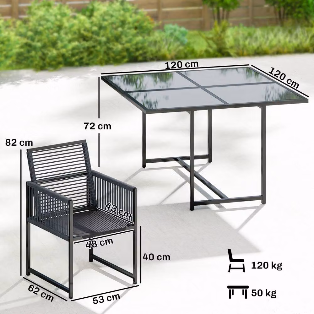OUTSUNNY Modern Garden Dining Set with Table and Chairs in Anthracite Grey – 3