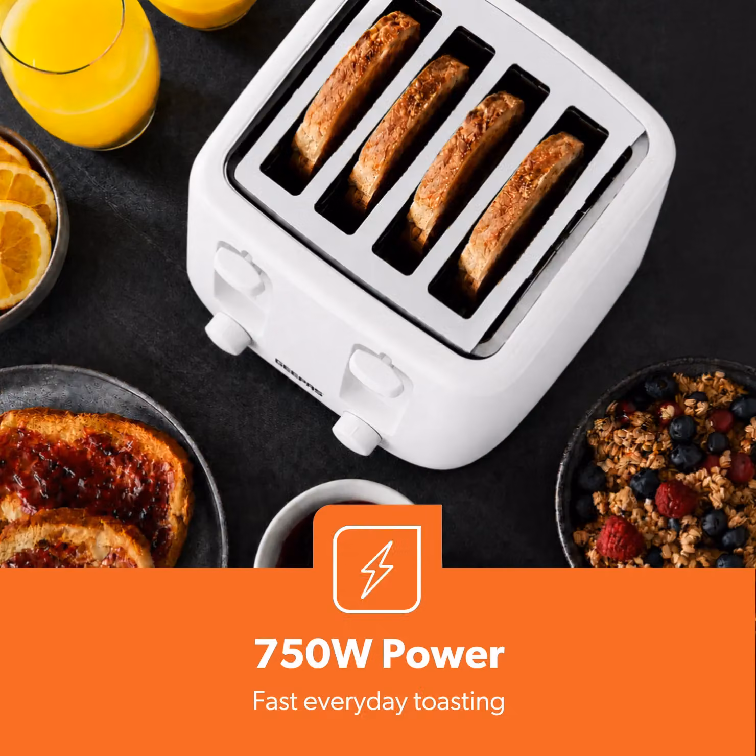 Geepas 1400W 4 Slice Toaster in White with Cable Storage – 5