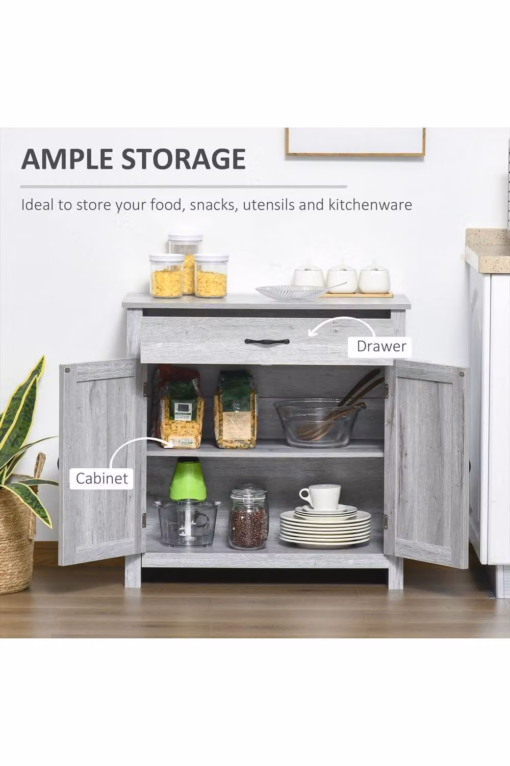 ERGOVEXA Farmhouse Barn Door Sideboard Storage Cabinet and Coffee Bar in Grey Grain – 2