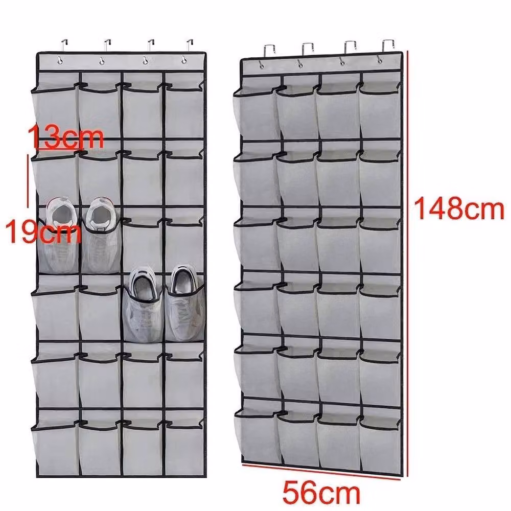 FORGEVIO 24 Pocket Shoe Rack Storage Box with 4 Hooks in Grey – 2