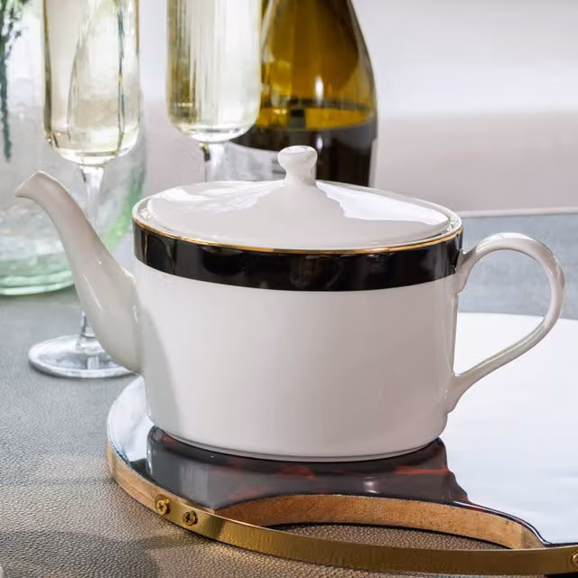 Mikasa Luxe Deco White and Gold Geometric Bone China Teapot, 1.1 l