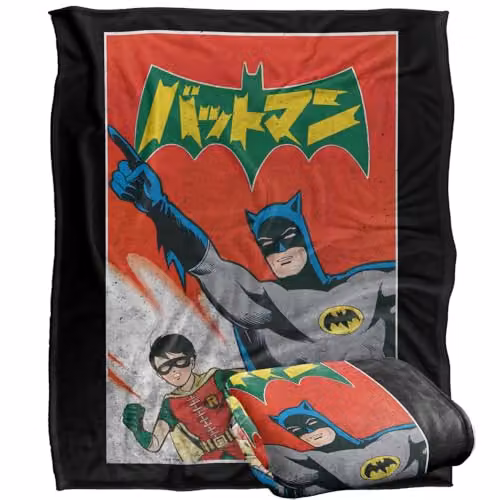 LOGOVISION Batman Robin Kanji Big Logo Super Soft Silky Touch Fleece Throw Blanket, Multicolour, W: 152 cm, D: 127 cm – 1