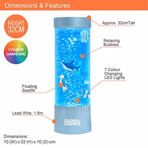 Global Gizmos Magical Bubble Lamp with 7 Changing LED Colours and Scuba Diver Decoration in Gold/Brass or Blue – 2