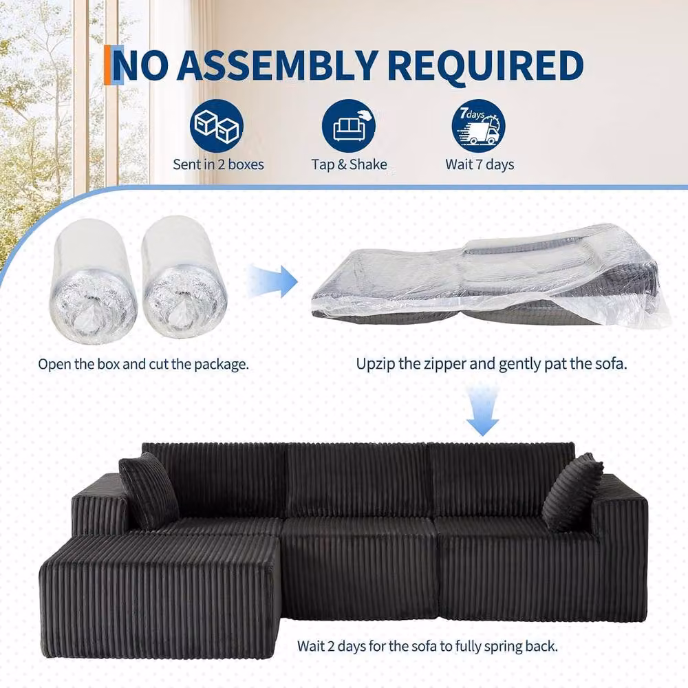 London Boutique 3-4 Seater Modular L-Shaped Sectional Sofa in Dark Grey with Sleeping Function and Removable Covers – 4