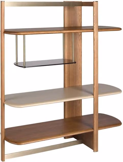 Angel Cerda Walnut Lacquered Shelving Unit with Smoked Glass and Gold Details, W/D/H: 50 x 140 x 162 cm – 1
