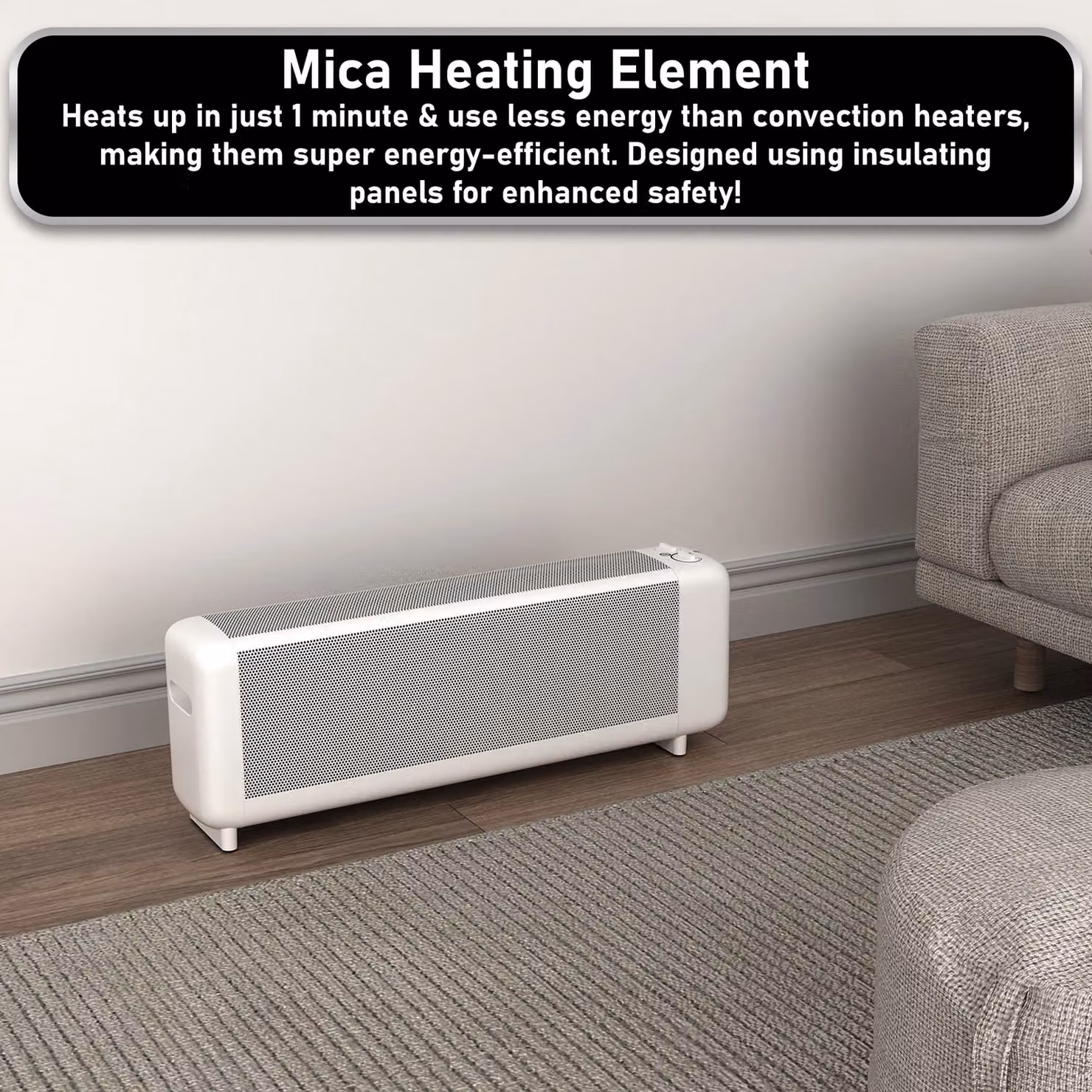 MYLEK 2kW White Mica Electric Low Level Radiator with Advanced Thermostat – 3