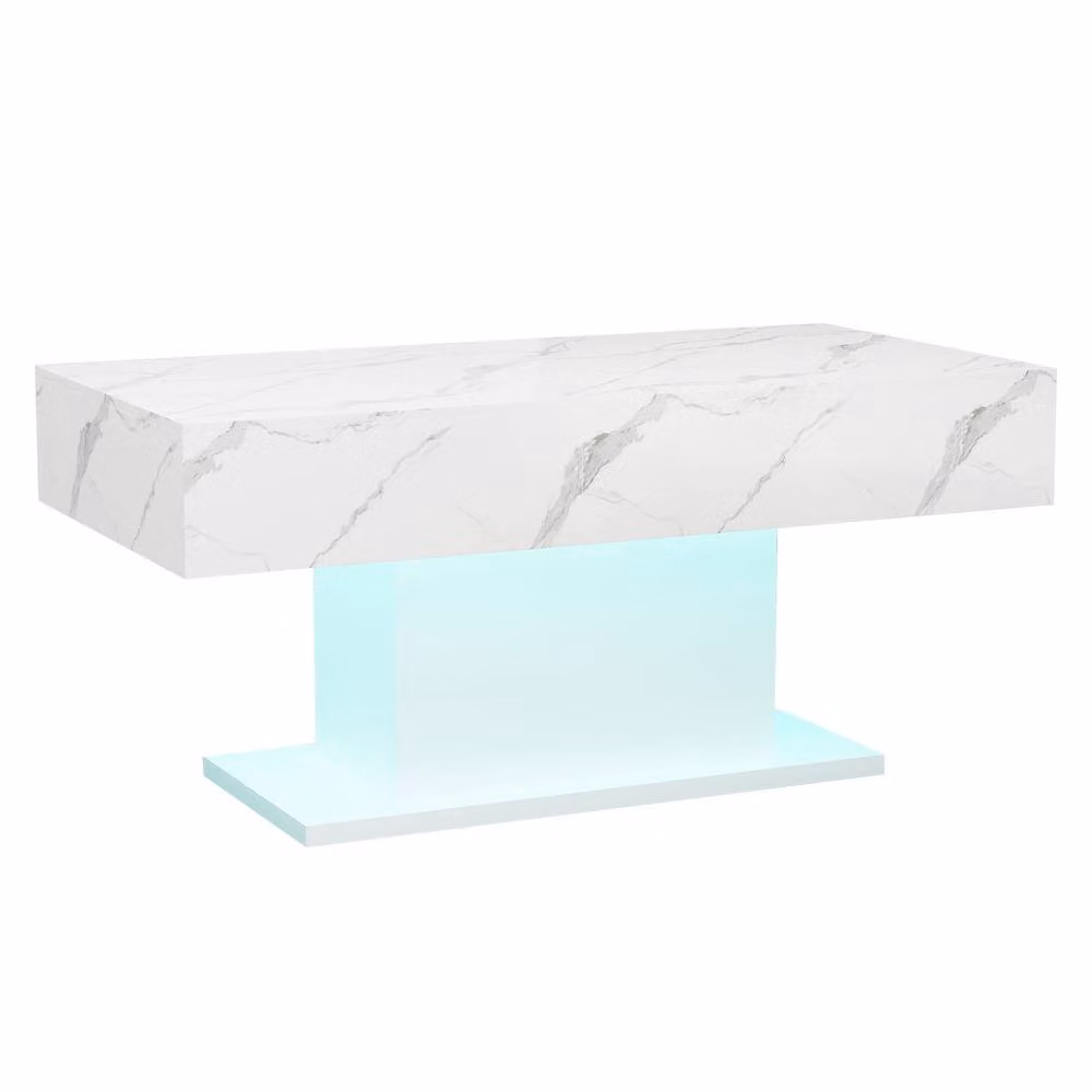 KEEPREAPER Rectangular LED Coffee Table with 16 Colours in White Marble Glossy Finish – 3