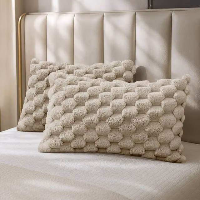Velosso Chunky Popcorn Faux Rabbit Pillowcase Pair in Beige