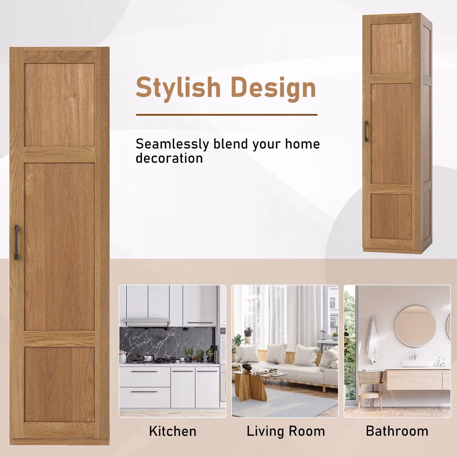Costway 4-Tier Freestanding Tall Storage Cabinet with Hinged Doors in Sand Wood Finish, H 150 cm x W 40 cm x D 40 cm – 5
