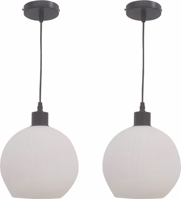 First Choice Lighting Betchley Set of 2 Suspended Pendant Lights with White Ribbed Glass Globes and Black Accents – 1
