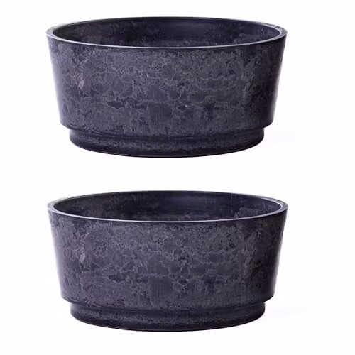 Garden Gear Caesar Marble Effect Charcoal Bowl Planter Set of 2, Diameter: 46 cm, Height: 21 cm