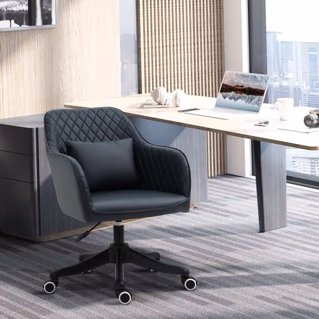 Vinsetto Modern Executive Office Chair in Blue PU Leather with Armrests and Castors