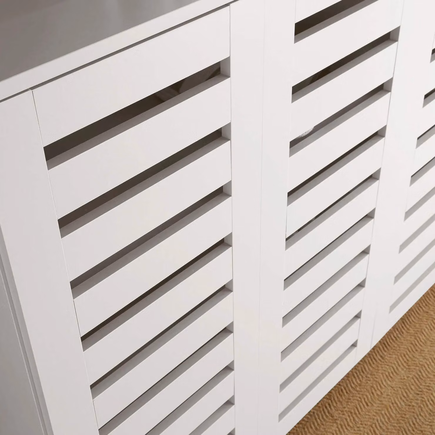 Home Source Oslo 3 Door Shoe Storage Cabinet Unit with Slatted Doors in White – 4