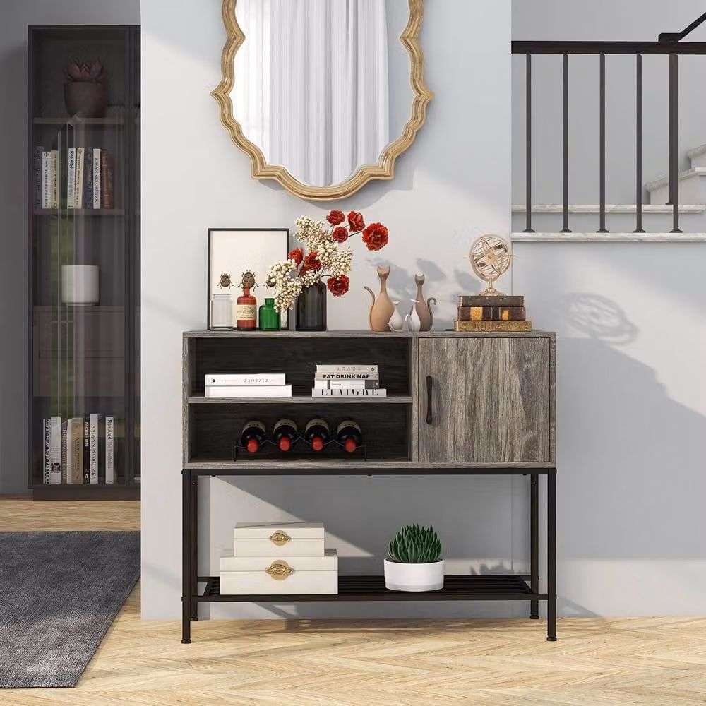 Costway Grey Wooden Sideboard Buffet Cabinet and Coffee Bar Console Table – 7