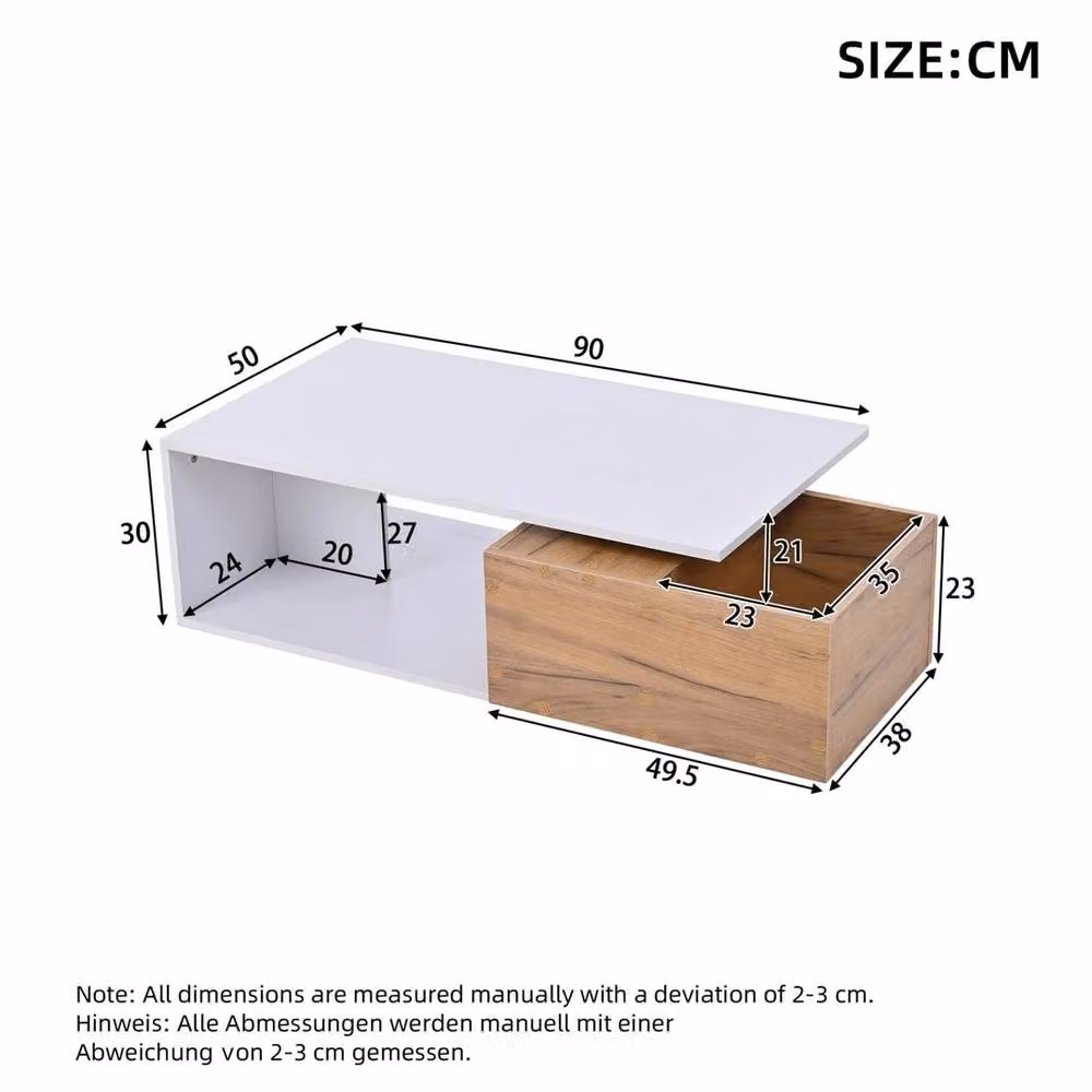VOGREX White Glossy Coffee Table with Storage Drawer and Lift Mechanism – 2