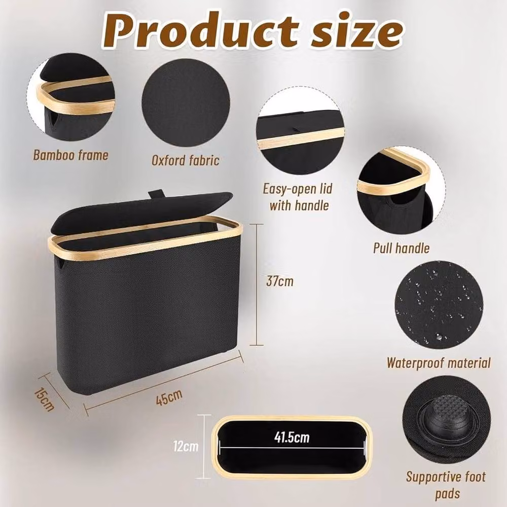 KORVIXA Black Bamboo Freestanding Toilet Roll Storage Basket, W: 70 cm, H: 65 cm, D: 15 cm – 2