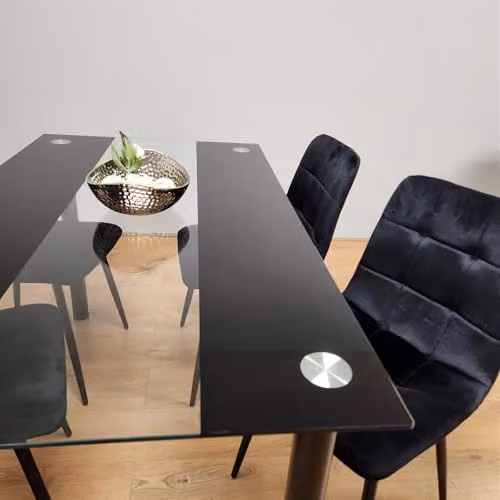 KOSY KOALA Modern Black and Transparent Glass Rectangular Dining Set with 4 Velvet Chairs – 3