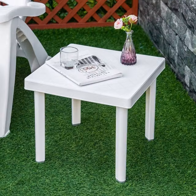 Outsunny Modern Square Plastic Garden Side Table in White