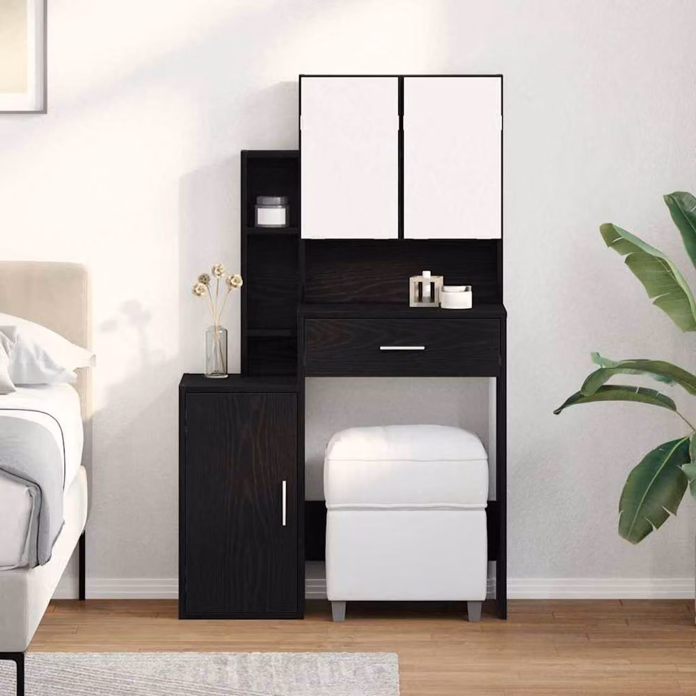 Berkfield Home Modern Hollywood LED Dressing Table with Mirror in Black Oak – 2