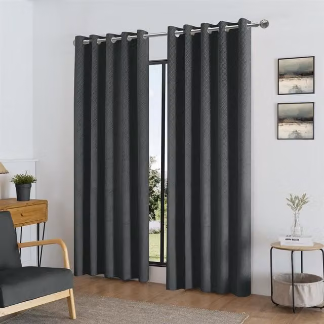 Luxury Living Temple Velvet Blackout Eyelet Curtains in Anthracite Grey, Width: 168 cm, Drop: 137 cm