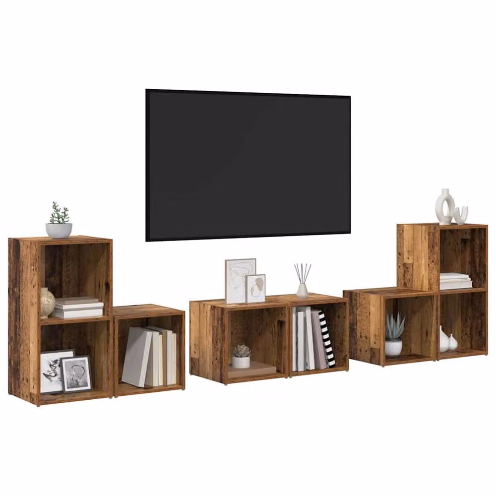 Berkfield Home 6 Piece TV Cabinet Set with Shelves and Storage in Brown Old Wood Finish – 3