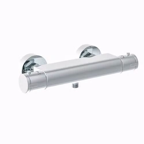 Nes Home Round Chrome Thermostatic Single Outlet Wall Mounted Shower Bar Valve in Silver – 2