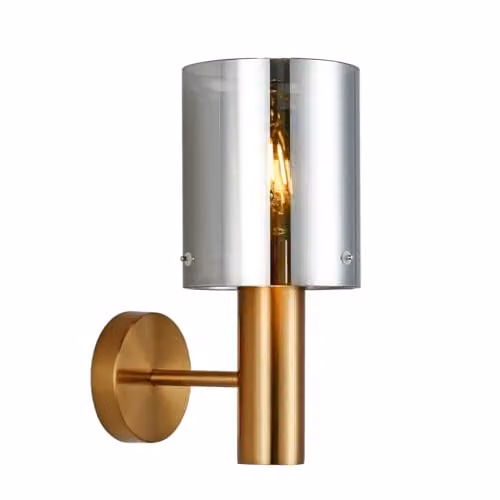 Italux Sardo Modern Wall Light in Brass with Smoky Glass Shade and E27 Socket