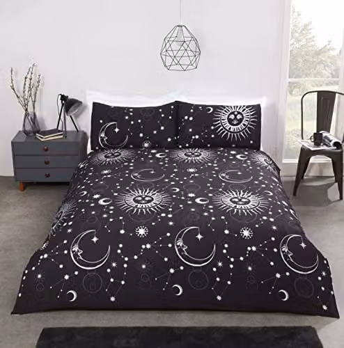 Rapport Home Celestial Stars Reversible Polycotton Duvet Cover and Pillowcase Set in Black, W/D/H: 135 x 200 cm and 50 x 75 cm – 2