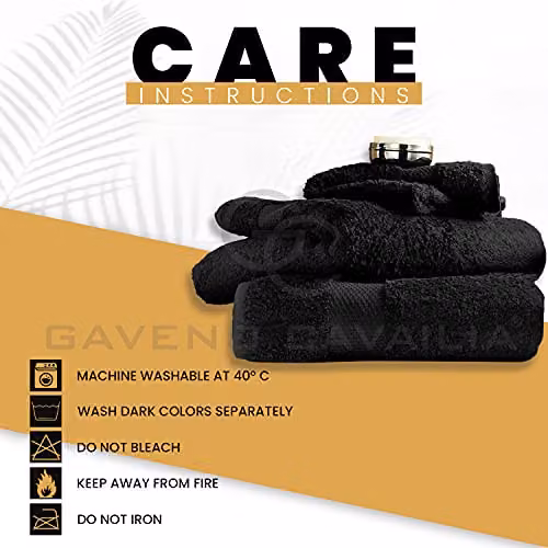 Gaveno Cavailia Premium 700 GSM Cotton Hand Towels, Black, 4 Pack – 4