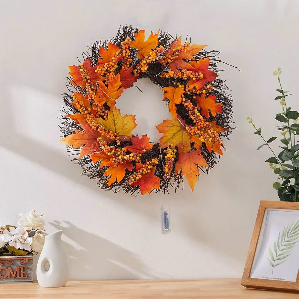 PAWNORA Orange Autumn Floral Hanging Wreath, Diameter: 45 cm – 2