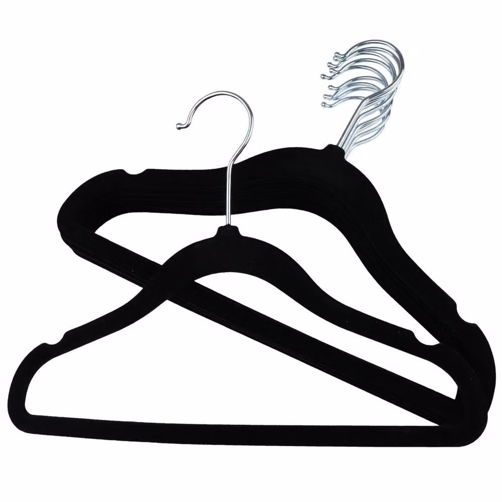 PAWNORA Non-slip Velvet Flocked Plastic Coat Hangers, Black, Pack of 10 – 2