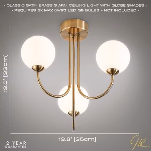 Happy Homewares Modern Antique Brass Ceiling Light with White Opal Glass Globe Shades, W/D/H: 33 x 35 x 35 cm – 2