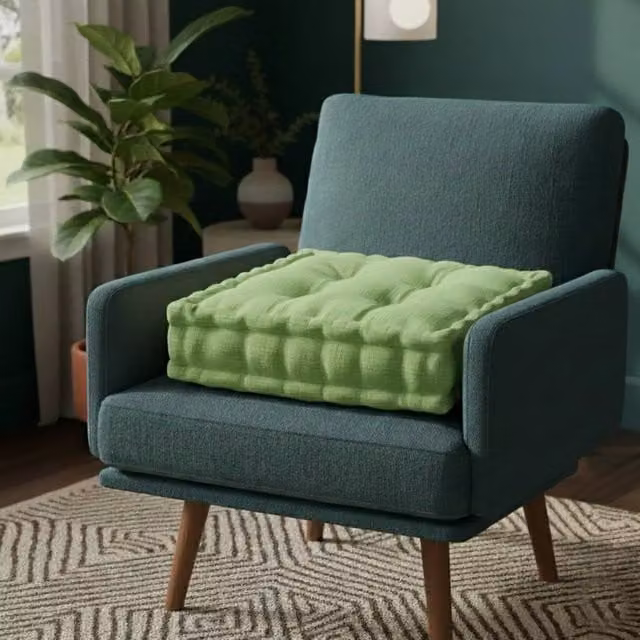 Snug City Teddy Fabric Square Booster Cushion in Green, W/D/H: 45 x 45 x 1 cm
