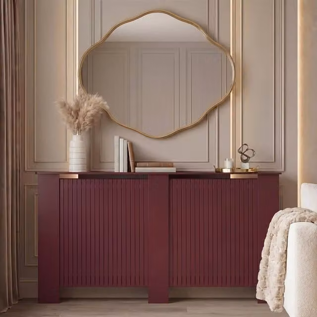 OHS Large Ribbed Radiator Cover in Dark Red Matt MDF