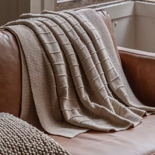 Terrys Fluffy Striped Knitted Throw in Brown and Beige, W: 130 cm, D: 170 cm