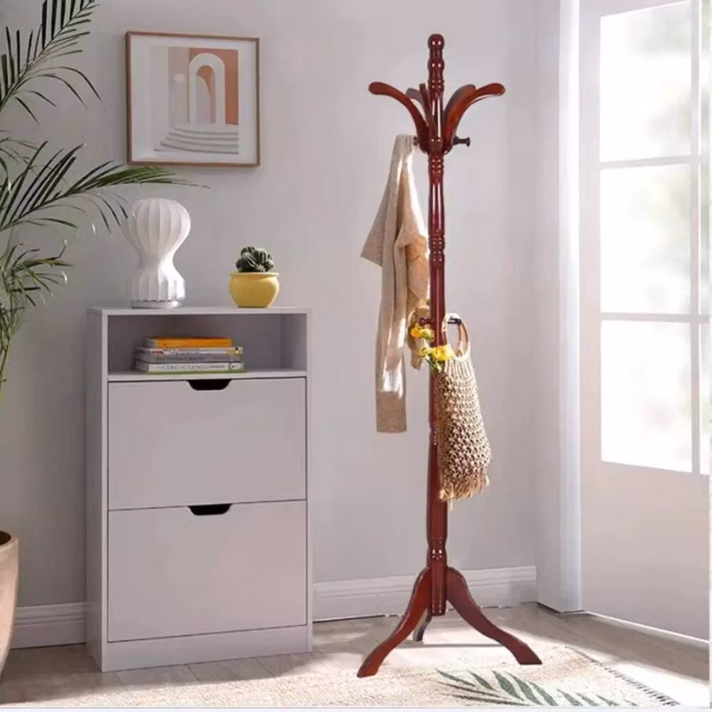 FLAVORA Red Lacquered Wooden Vintage Clothes Rail Stand, Height: 182.88 cm, Width: 50 cm, Depth: 50 cm – 2